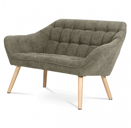 Dvojmiestna pohovka, látkové čalúnenie v tvare hľuzovky, drevené nohy - masívne kaučukové drevo