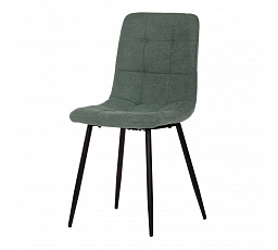 Jedálenská stolička, zelené látkové čalúnenie, kovová štvornohá podnož, čierna podložka