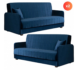 Sada 2x Rozkladacia Pohovka PORTO Modrá Zamatová