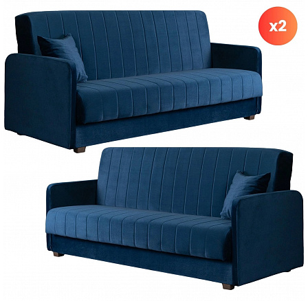 Sada 2x Rozkladacia Pohovka PORTO Modrá Zamatová