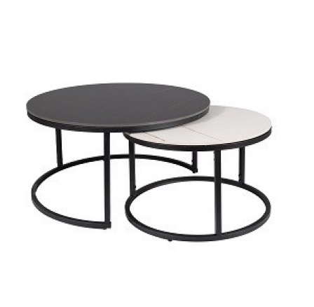 FERANTE A - konferenčný stolík okrúhly=sada 2 kusov, keramický efekt mramor/čierna/biela-noha čierna (FERRANTEACBC=1 BALENIE) (S) (K150) NOVINKA
