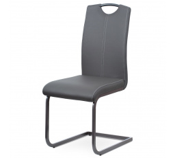 Jedálenská stolička, sivé čalúnenie z ekokože, kovové hojdačky, sivý lak