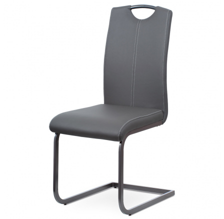 Jedálenská stolička, sivé čalúnenie z ekokože, kovové hojdačky, sivý lak