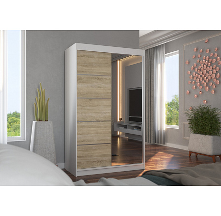 Posuvná skriňa so zrkadlom NICEA 120 Biela+Sonoma