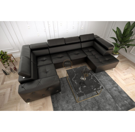Rohová sedacia súprava ORION MAX II s funkciou spania 165x350x185 cm prírodná koža - čierna koža, ľavá