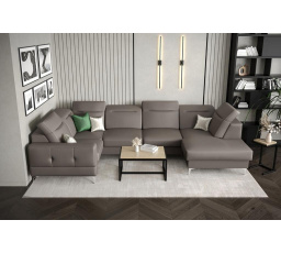 Rohová sedacia súprava MALIBU MAX II 180x350x182 cm prírodná koža - Sivá koža, Ľavá strana