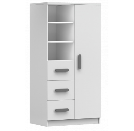 Regál 80 3S1D SMYK I - 05, Biela Mat/Biela/Sivá