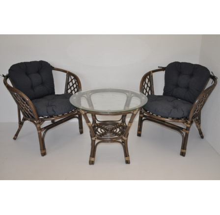 Ratanová sedacia súprava Bahama hnedá 2+1, tmavosivá podšívka