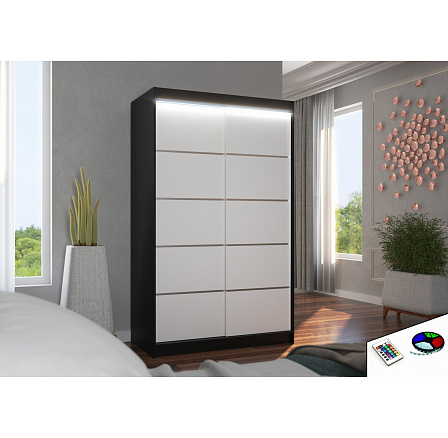 Šatní skriňa s posuvnými dverami a LED osvetlením BENISSO 120 Čierna+Biela Šatní skriňa s posuvnými dverami a LED osvetlením BENISSO 120 Čierna+Biela