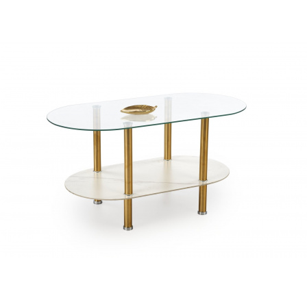 Konferenčný stolík DUCAT, efekt bieleho mramoru / zlatá