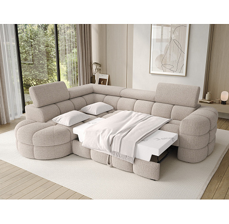 Carmenn corner sofa with sleeping function, storage compartment and adjustable headrests, beige bouclé, left-hand side Royal 18 205x126 Left 1