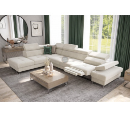 Rohová sedacia súprava GALAXY, relax s funkciou spania 225X350 cm - béžová, ľavá