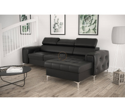 Rohová sedacia súprava ORION MINI s funkciou spania 255x165 cm prírodná koža - čierna koža, pravá
