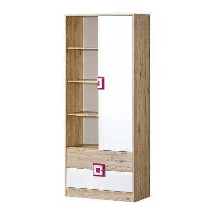 Regál NICO 04, Svetlý Dub/Biela/Ružová
