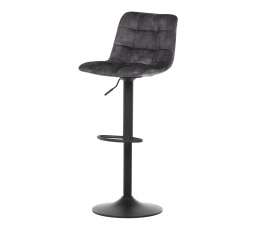 Barová stolička, sivá zamatová látka, čierna podstava