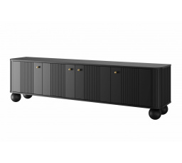 TV komoda VESPER 4D, Čierna/Zlaté úchyty/okrúhle nohy