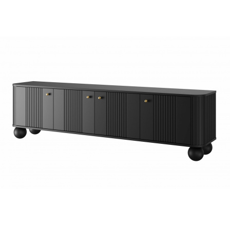 TV komoda VESPER 4D, Čierna/Zlaté úchyty/okrúhle nohy