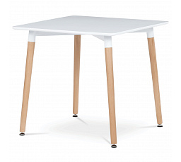Jedálenský stôl 80x80x74 cm, MDF / kovová konštrukcia - biely matný lak, drevené nohy