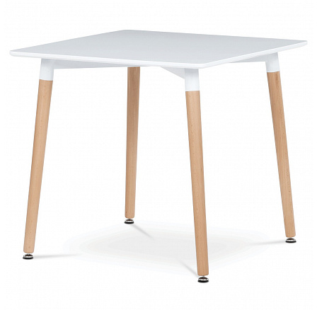 Jedálenský stôl 80x80x74 cm, MDF / kovová konštrukcia - biely matný lak, drevené nohy