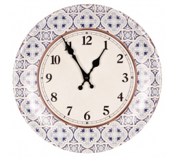 Hodiny nástěnné - pr. 35 cm, kovové, modro-bílé ornamenty