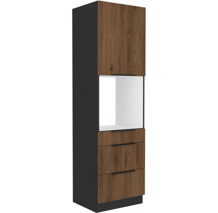 Kuchynská skriňa MONZA - 60 DPS-210 3S1F, Čierna mat/Orech