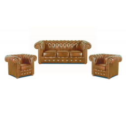 Sedacia súprava Chesterfield Classic 3+1+1 koža koňak