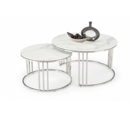 Konferenčný stolík MERCURY 2 sada, strieborná/ efekt bieleho mramoru