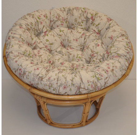 Ratanový papasán 110 cm medový vankúš s motívom vtákov