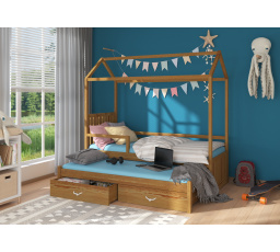 Chalupárska posteľ so zábradlím a matracom JONASZEK 180x80 Dub