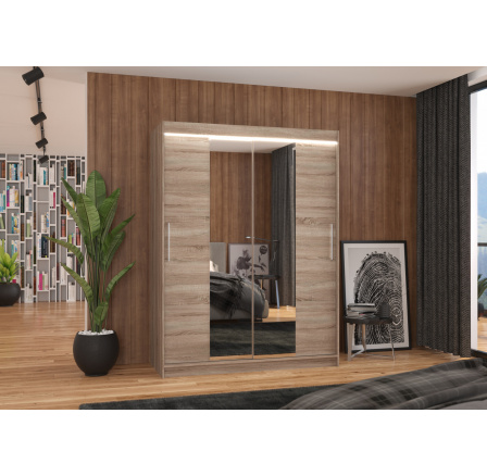 Posuvná skriňa so zrkadlom a LED osvetlením INESS 150 Truffle+Truffle