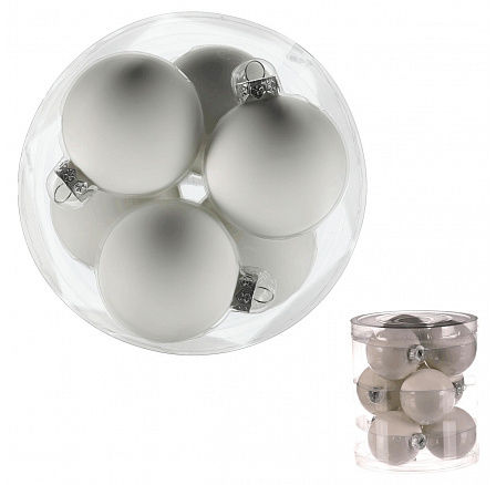 Kulaté skleněné ozdoby - pr. 7 cm, bílé, cena za balení (9 ks)