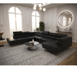 Rohová sedacia súprava EMPORIO MAX II 300X350X180 prírodná koža - čierna koža, ľavá