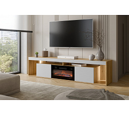 TV komoda FIORE 200 s elektrickým krbom, dub tajga / sivá