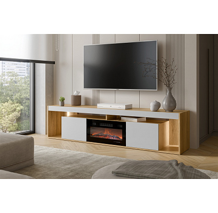 TV komoda FIORE 200 s elektrickým krbom, dub tajga / sivá TV komoda FIORE 200 s elektrickým krbom, dub tajga / sivá