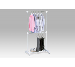 Dvojramenný stojan na šaty s úložným priestorom, biely, kov / plast, chróm