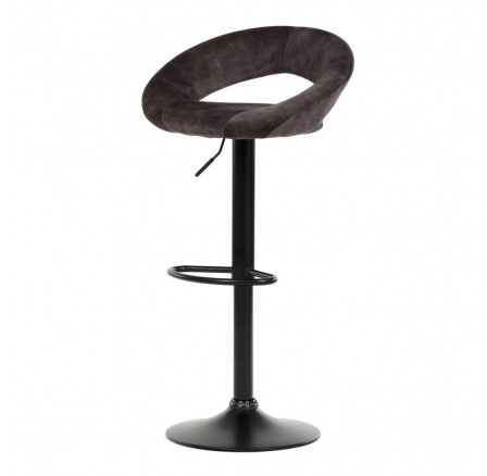 Barová stolička, hnedá zamatová látka, čierna podstava
