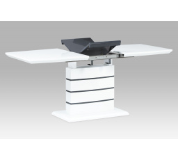 Jedálenský stôl 140+40x80 cm, vysoký lesk biela + sivá