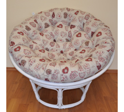 Ratanový papasan 100 cm biely, motív červeného srdca