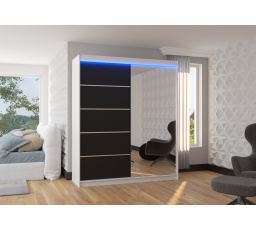 Posuvná skriňa so zrkadlom a LED osvetlením CARO 180 Biela+Čierna