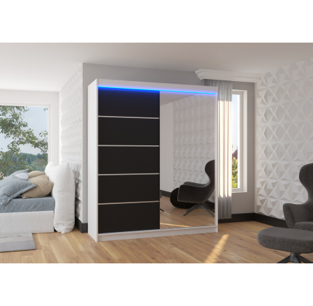 Posuvná skriňa so zrkadlom a LED osvetlením CARO 180 Biela+Čierna Posuvná skriňa so zrkadlom a LED osvetlením CARO 180 Biela+Čierna