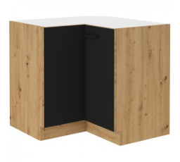 Rohová kuchynská skrinka MOLLY 89x89 DN 2F BB, Čierna/Dub artisan