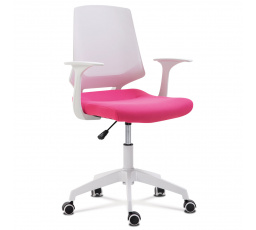 Kancelárska stolička, sedadlo ružová látka, biely PP plast, výškovo nastaviteľná