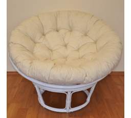 Ratanový papasan 100 cm biely, béžový vankúš