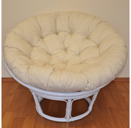 Ratanový papasan 100 cm biely, béžový vankúš Ratanový papasan 100 cm biely, béžový vankúš