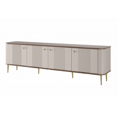 TV komoda Vesper 4D, kašmír / orech / zlaté nohy