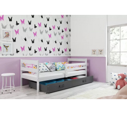 Detská posteľ ERYK 90x200 cm so zásuvkou, s matracom, Biela/Grafit