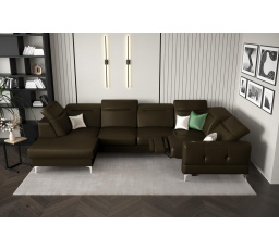 Rohová sedacia súprava MALIBU MAX II, relax 180x350x182 cm prírodná koža - Olivovo hnedá, Pravá strana