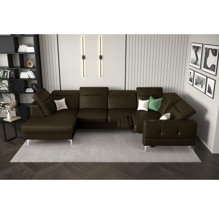 Rohová sedacia súprava MALIBU MAX II, relax 180x350x182 cm prírodná koža - Olivovo hnedá, Pravá strana Rohová sedacia súprava MALIBU MAX II, relax 180x350x182 cm prírodná koža - Olivovo hnedá, Pravá strana