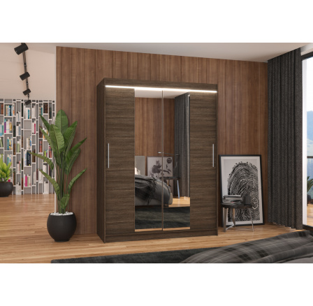 Posuvná skriňa so zrkadlom a LED osvetlením INESS 150 Choco+Choco