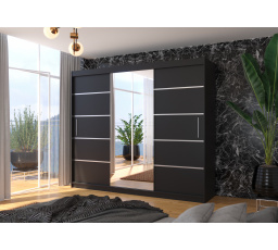 Šatní skriňa s posuvnými dverami a zrkadlom SALTO 250 Čierna+Čierna